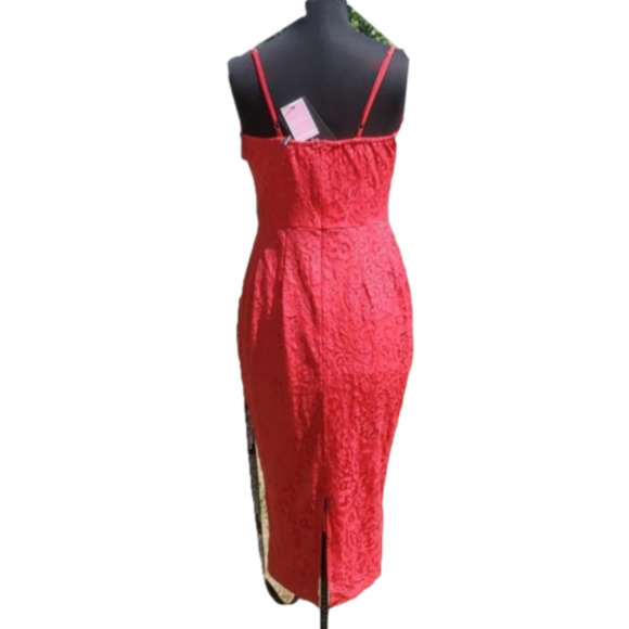 PrettyLittleThing Shape Red Lace Bodycon Midi Dress Size 8 - Picture 9 of 16
